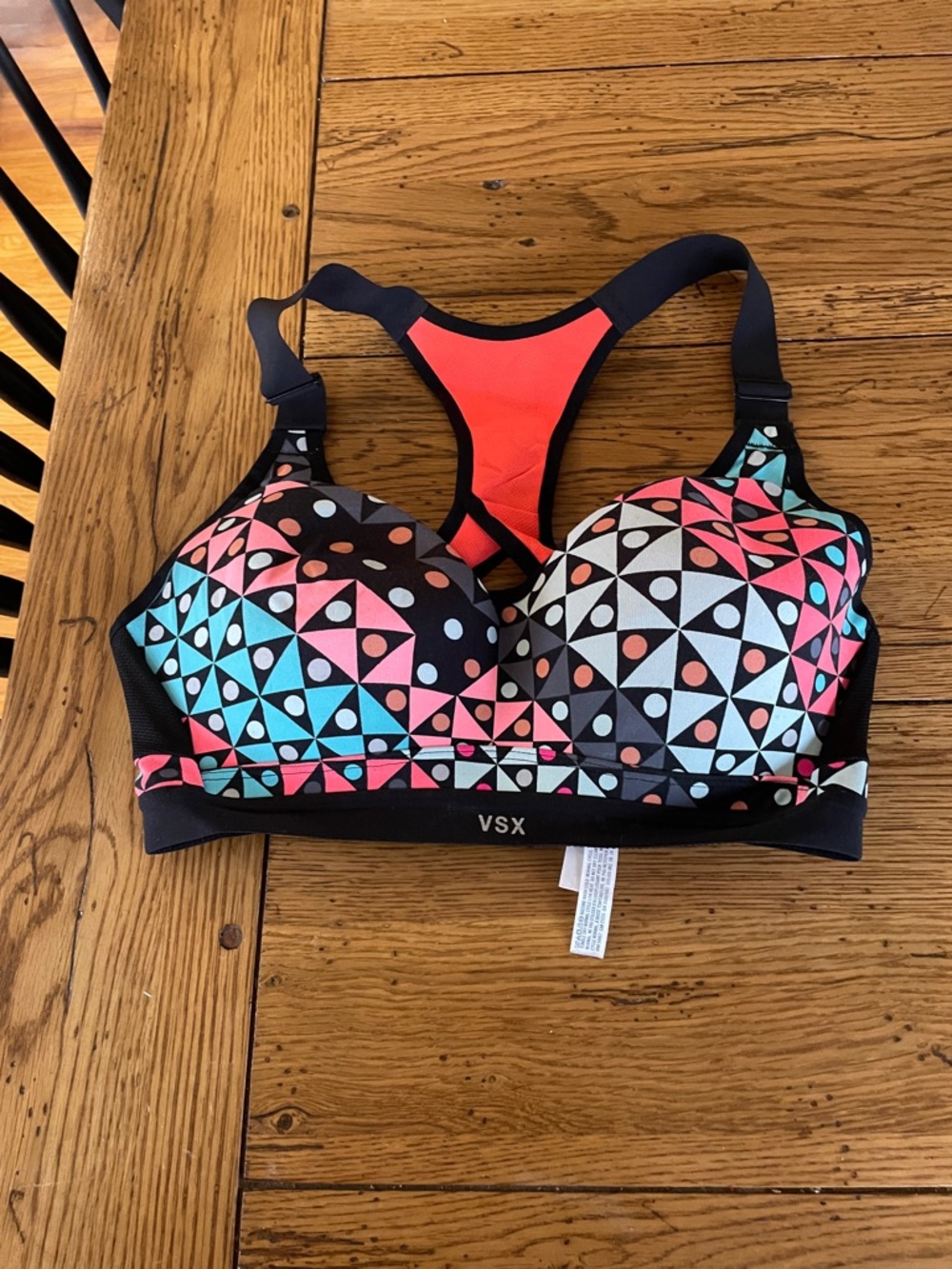 VSX Black Swim Sports Bra with Pink & Teal Geo Print